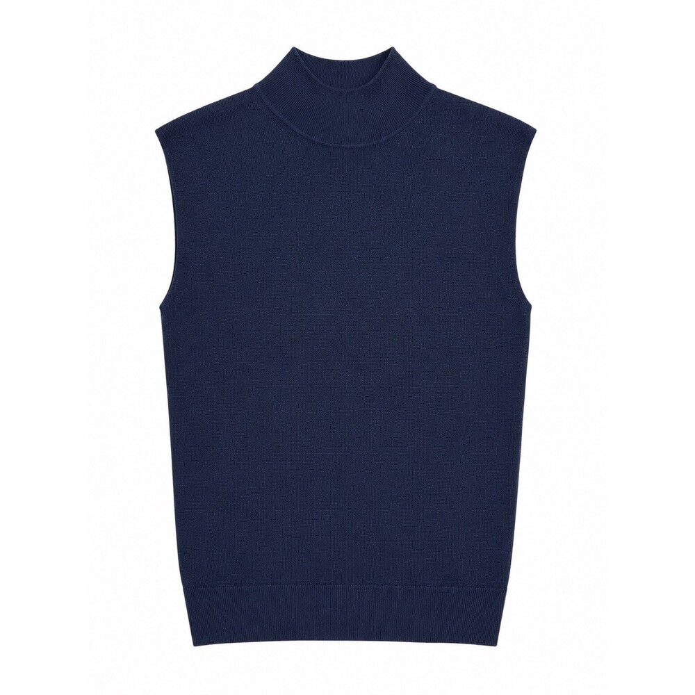 ME+EM Wool Silk Mock Neck Vest Sweater Women XS Navy Blue Sleeveless Knit